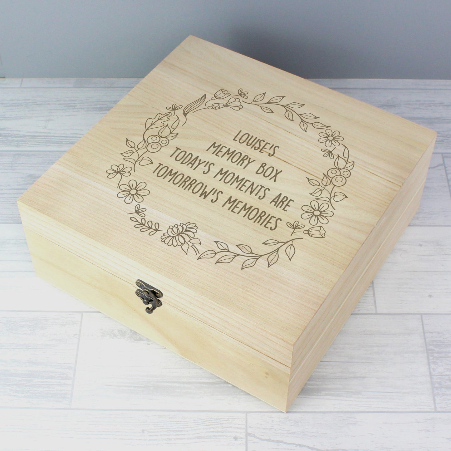 Personalised Floral Wreath Large Wooden Keepsake Box from Heartfelt Gifts