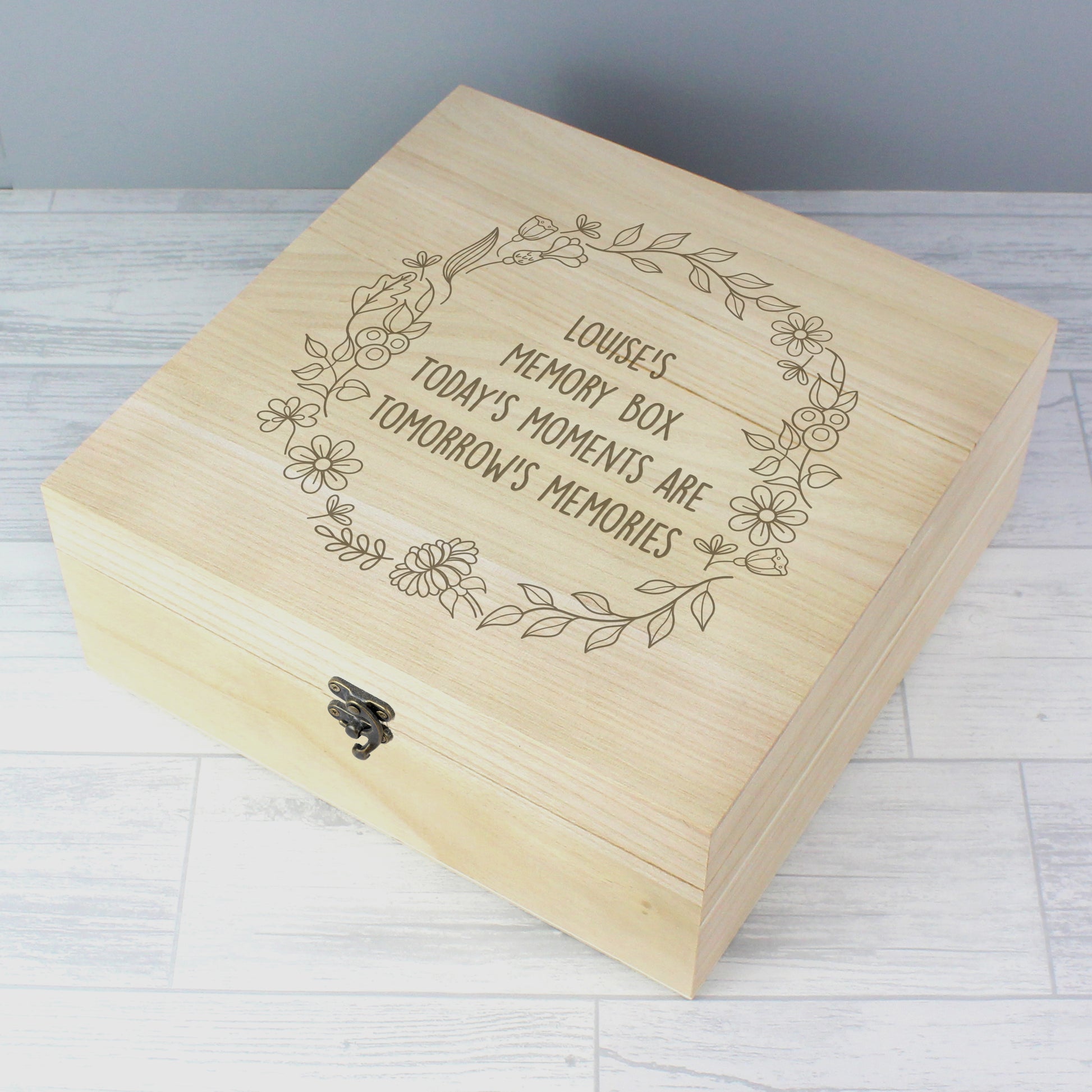 Personalised Floral Wreath Large Wooden Keepsake Box from Heartfelt Gifts