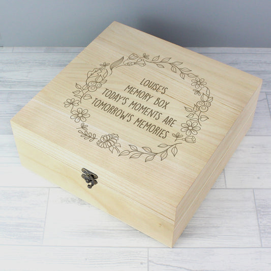 Personalised Floral Wreath Large Wooden Keepsake Box from Heartfelt Gifts