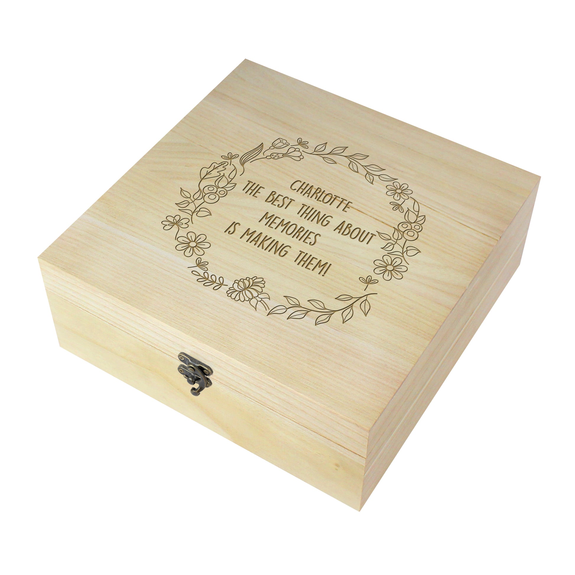 Personalised Floral Wreath Large Wooden Keepsake Box - image 2