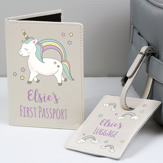 Personalised Baby Unicorn Cream Passport Holder & Luggage Tag Set from Heartfelt Gifts