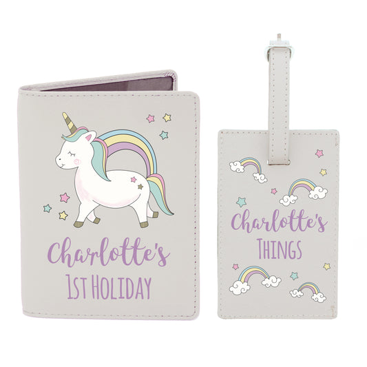 Personalised Baby Unicorn Cream Passport Holder & Luggage Tag Set - image 2