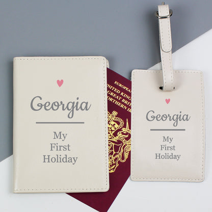 Pink heart passport holder and luggage tag personalised travel set