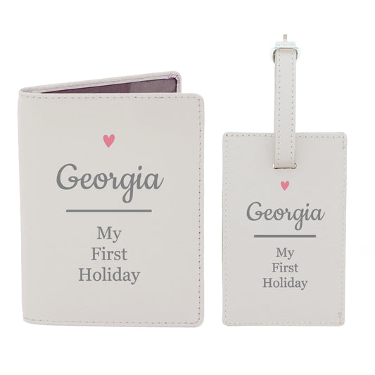 Personalised Pink Heart Cream Passport Holder & Luggage Tag Set - image 2