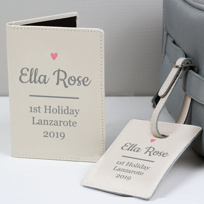 Personalised pink heart cream luggage tag with secure buckle