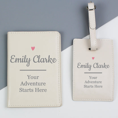 Matching pink heart travel set with custom text