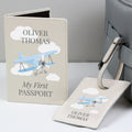 Personalised Blue Plane Passport Holder & Luggage Tag Set from Heartfelt Gifts