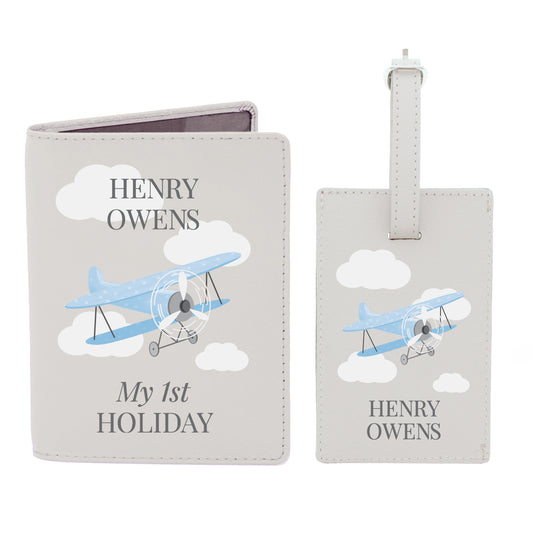 Personalised Blue Plane Passport Holder & Luggage Tag Set - image 2