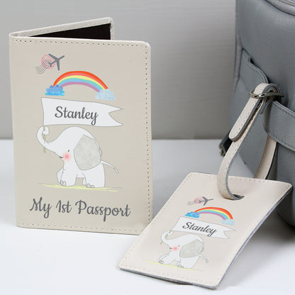 My First Hessian elephant passport holder and luggage tag set