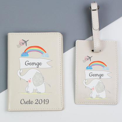 Cream leather first-travel set presented as a keepsake
