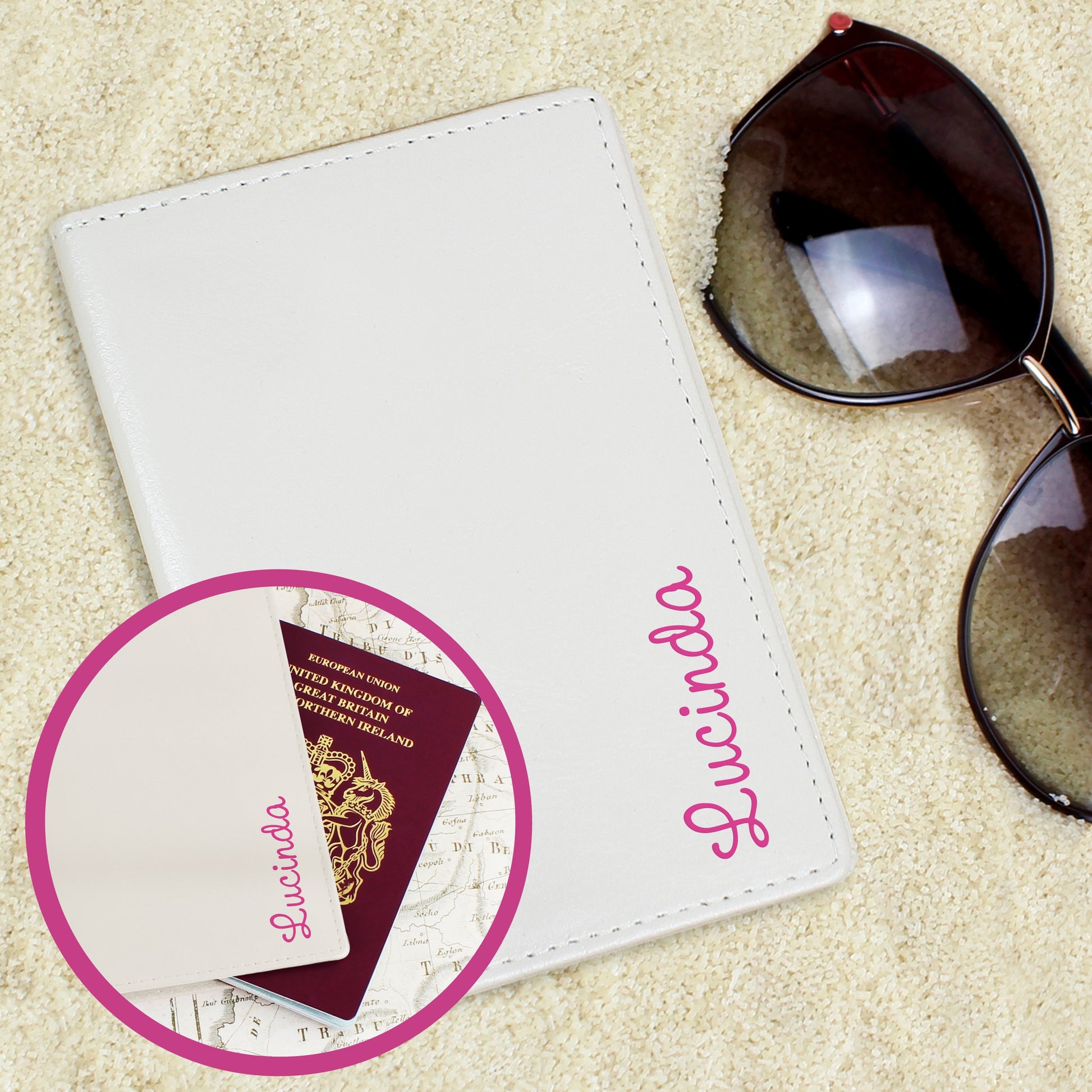 Personalised Pink Name Cream Passport Holder from Heartfelt Gifts