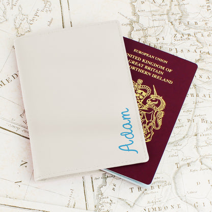 Personalised Blue Name Cream Passport Holder - image 5