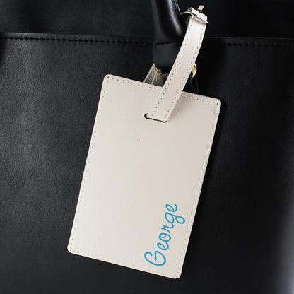 Personalised Blue Name Cream Luggage Tag from Heartfelt Gifts