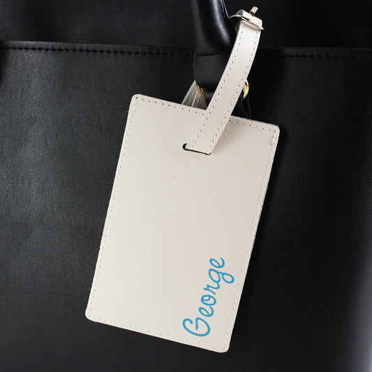 Personalised Blue Name Cream Luggage Tag from Heartfelt Gifts