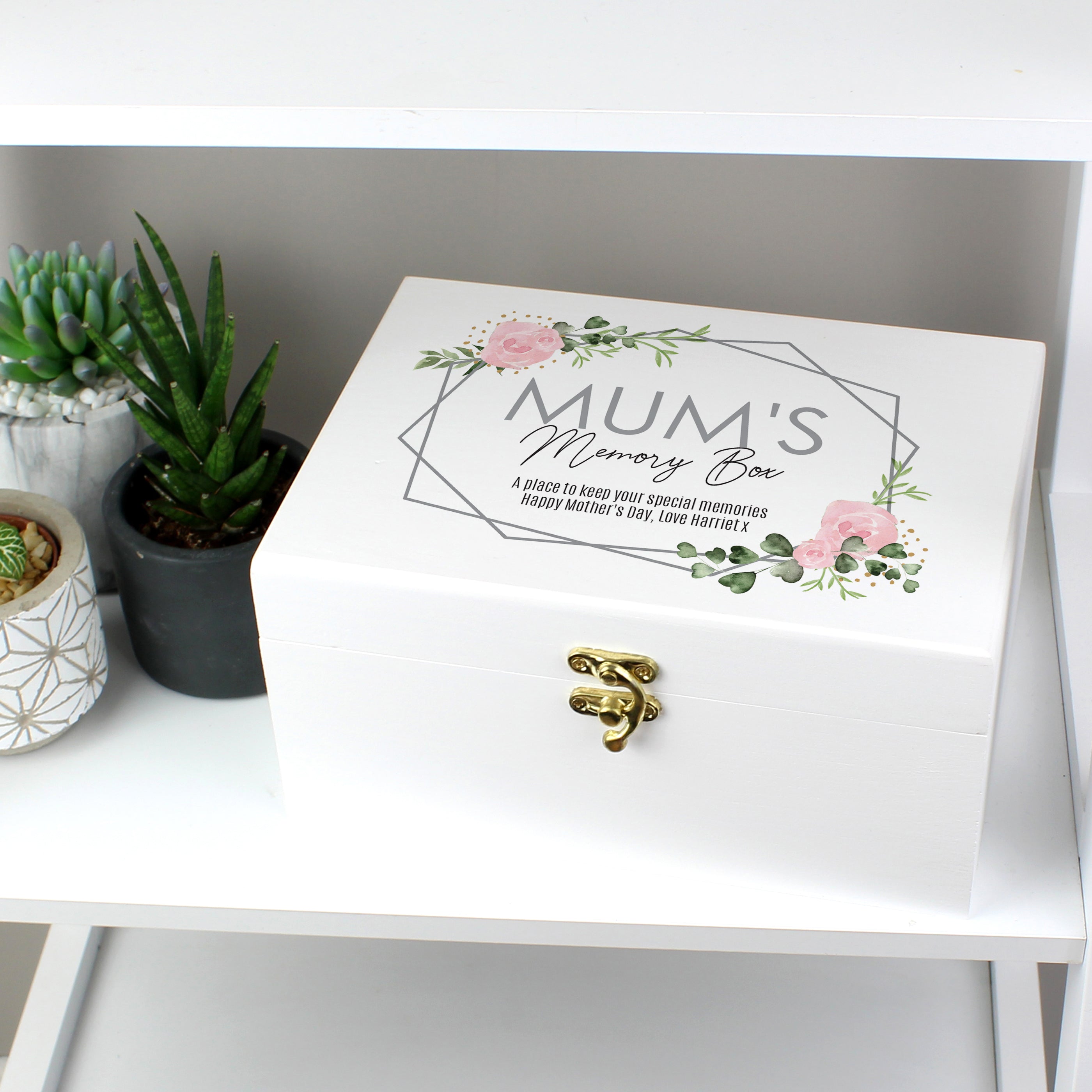 Personalised Abstract Rose White Wooden Keepsake Box from Heartfelt Gifts