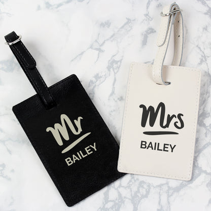 Personalised Mr & Mrs Black & Cream Luggage Tag Set from Heartfelt Gifts