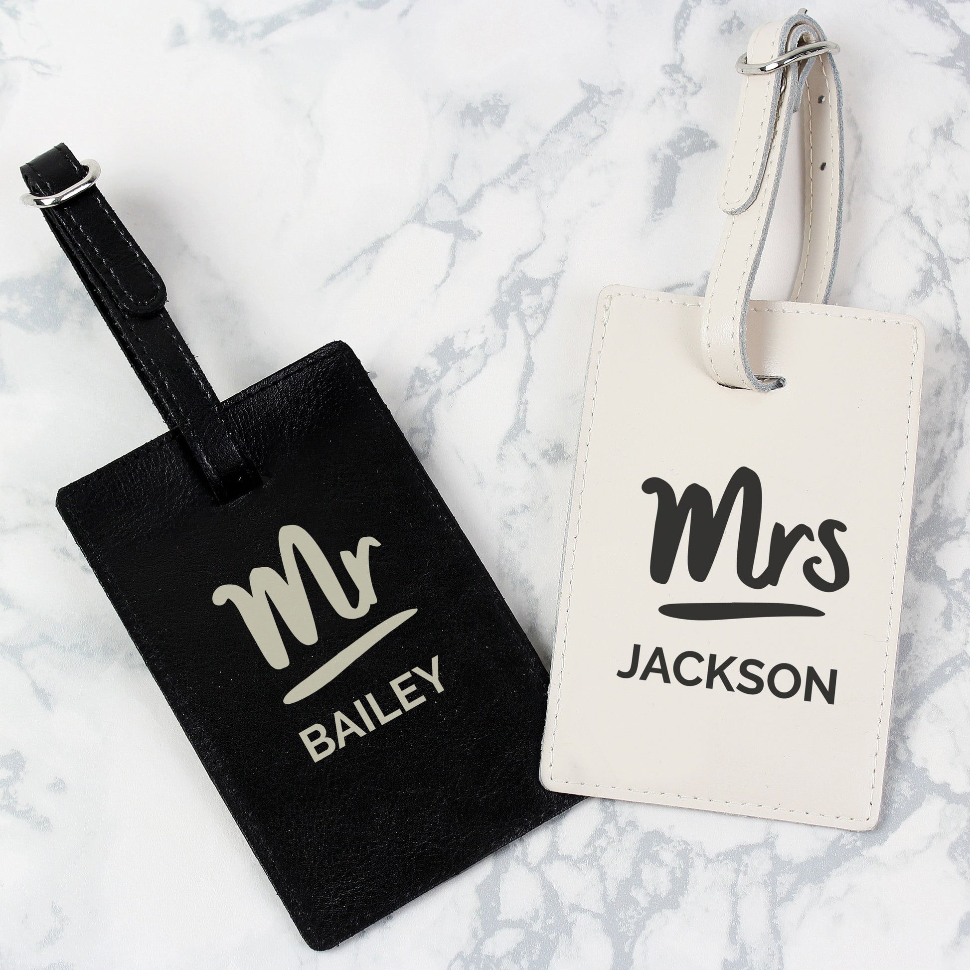 Personalised Mr & Mrs Black & Cream Luggage Tag Set - image 3