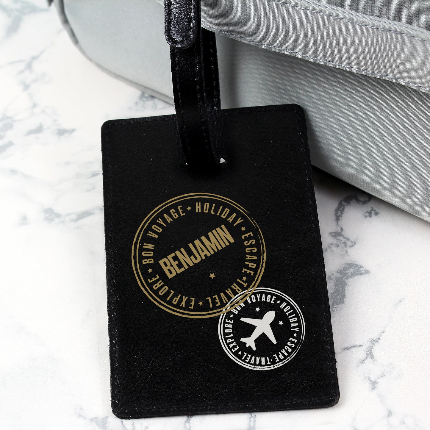 Personalised Stamped Black Luggage Tag - image 4