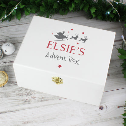 Personalised white wooden Christmas Eve box with metal clasp