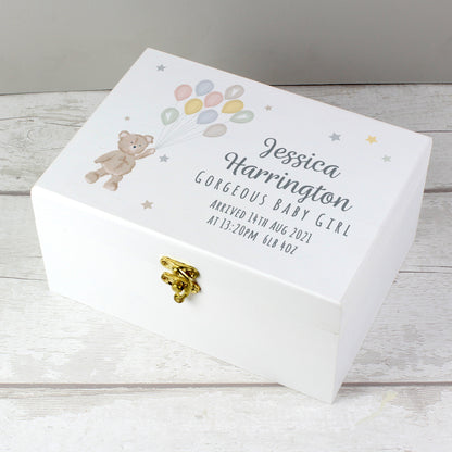 Personalised Teddy & Balloons White Wooden Keepsake Box - image 4