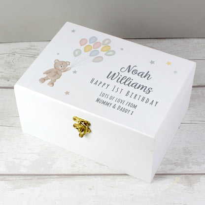 Personalised Teddy & Balloons White Wooden Keepsake Box - image 5