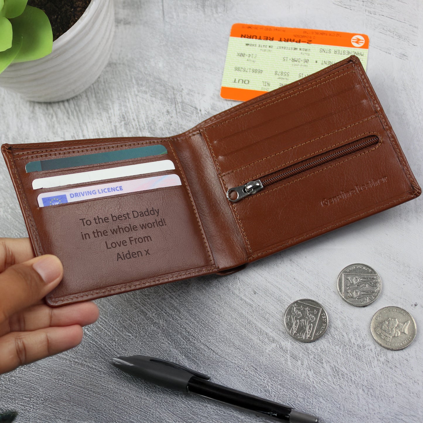 Personalised Free Text Tan Leather Wallet from Heartfelt Gifts