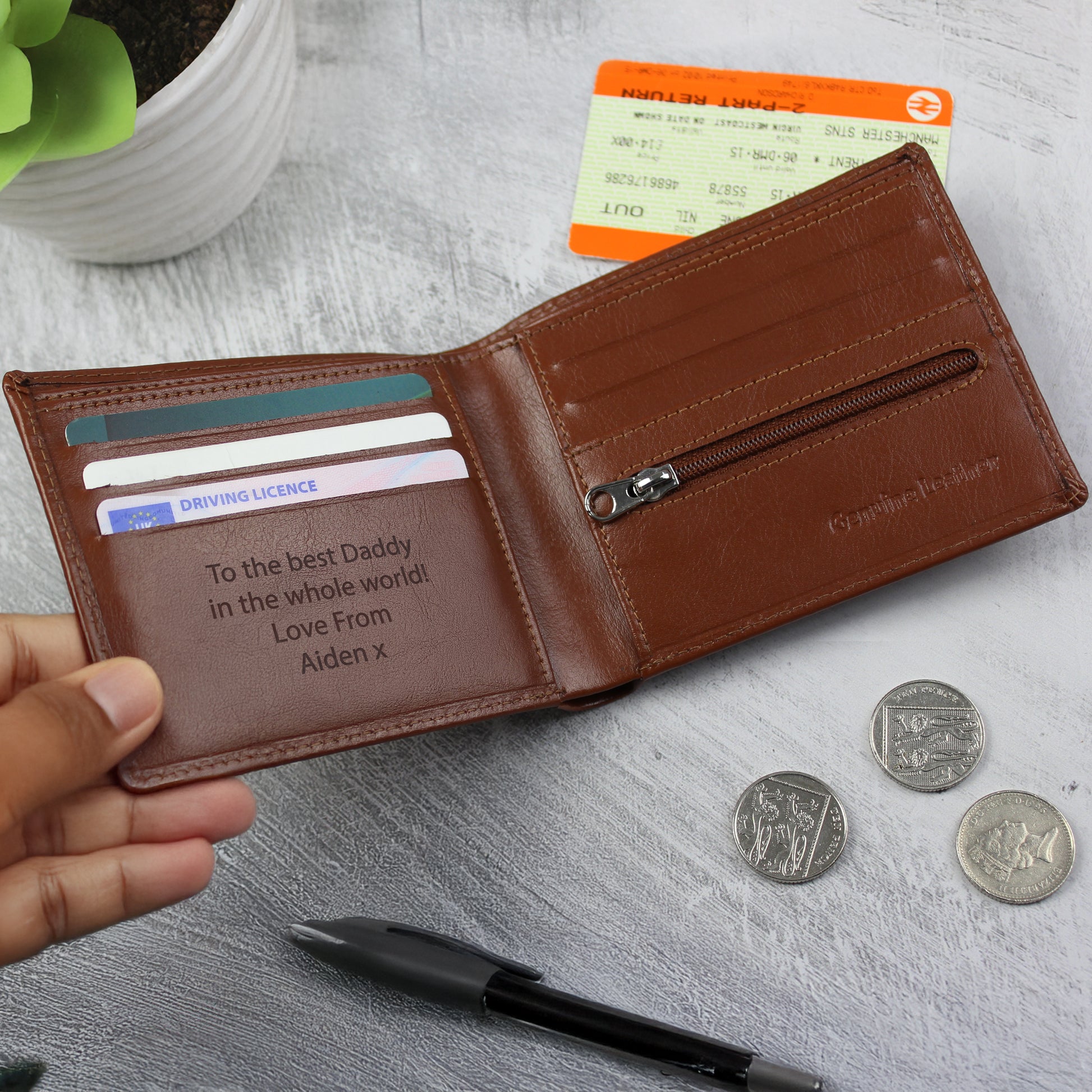 Personalised Free Text Tan Leather Wallet from Heartfelt Gifts