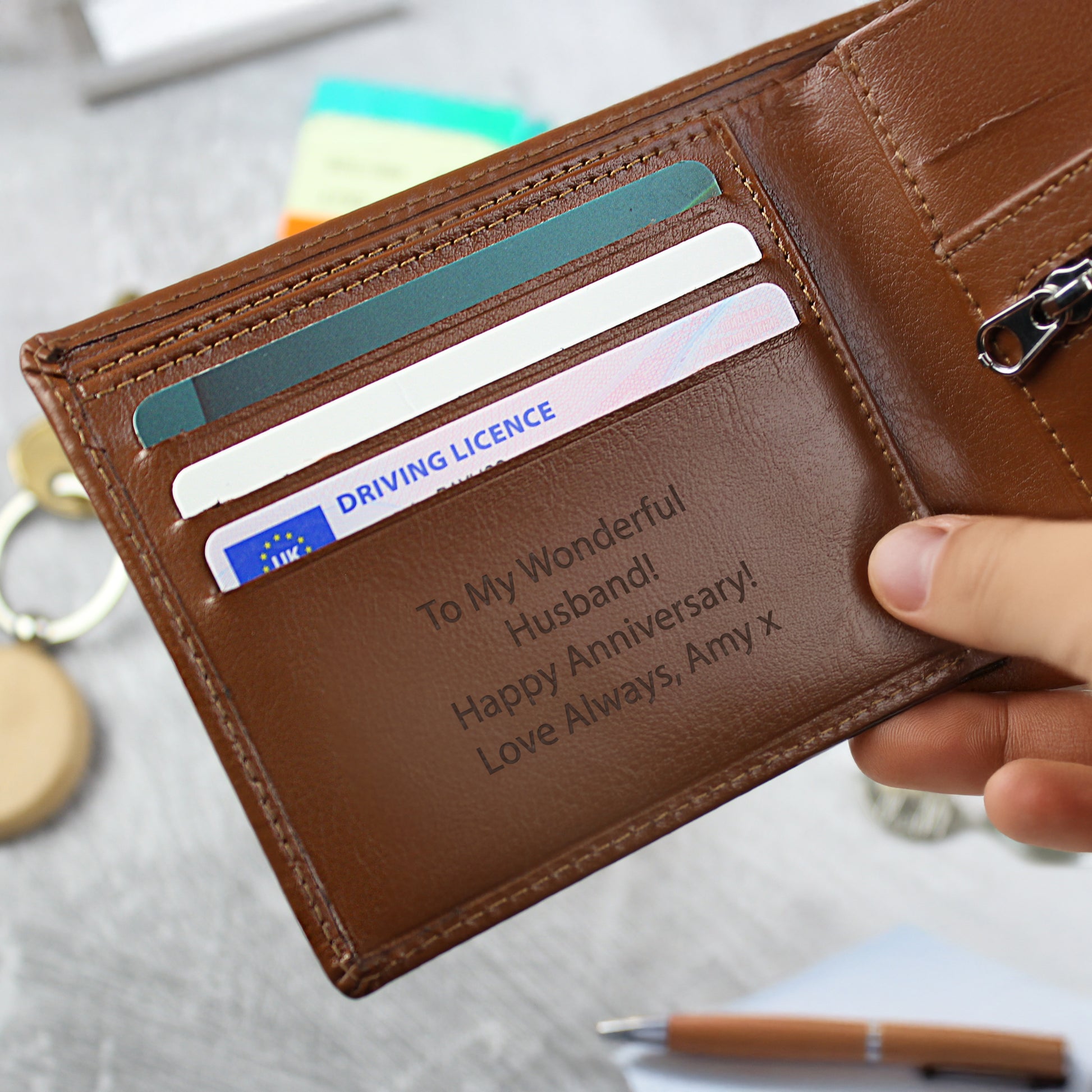 Personalised Free Text Tan Leather Wallet - image 3