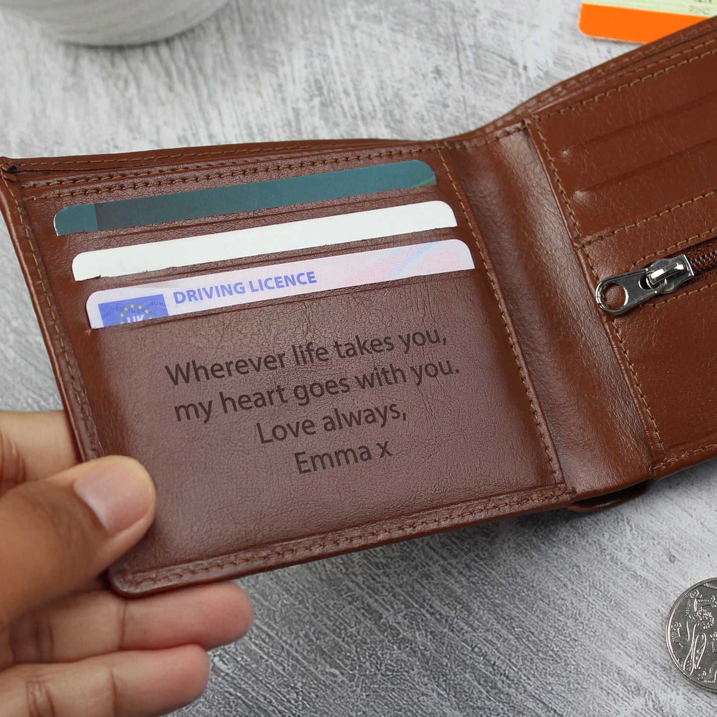 Personalised Free Text Tan Leather Wallet - image 4