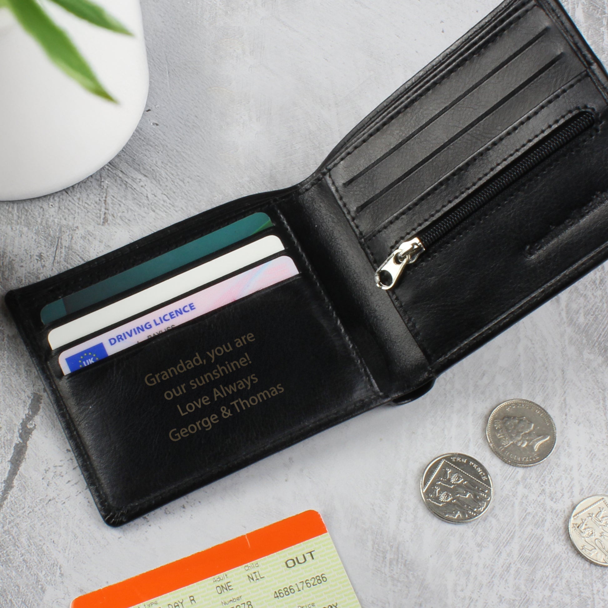 Personalised Free Text Black Leather Wallet - image 2