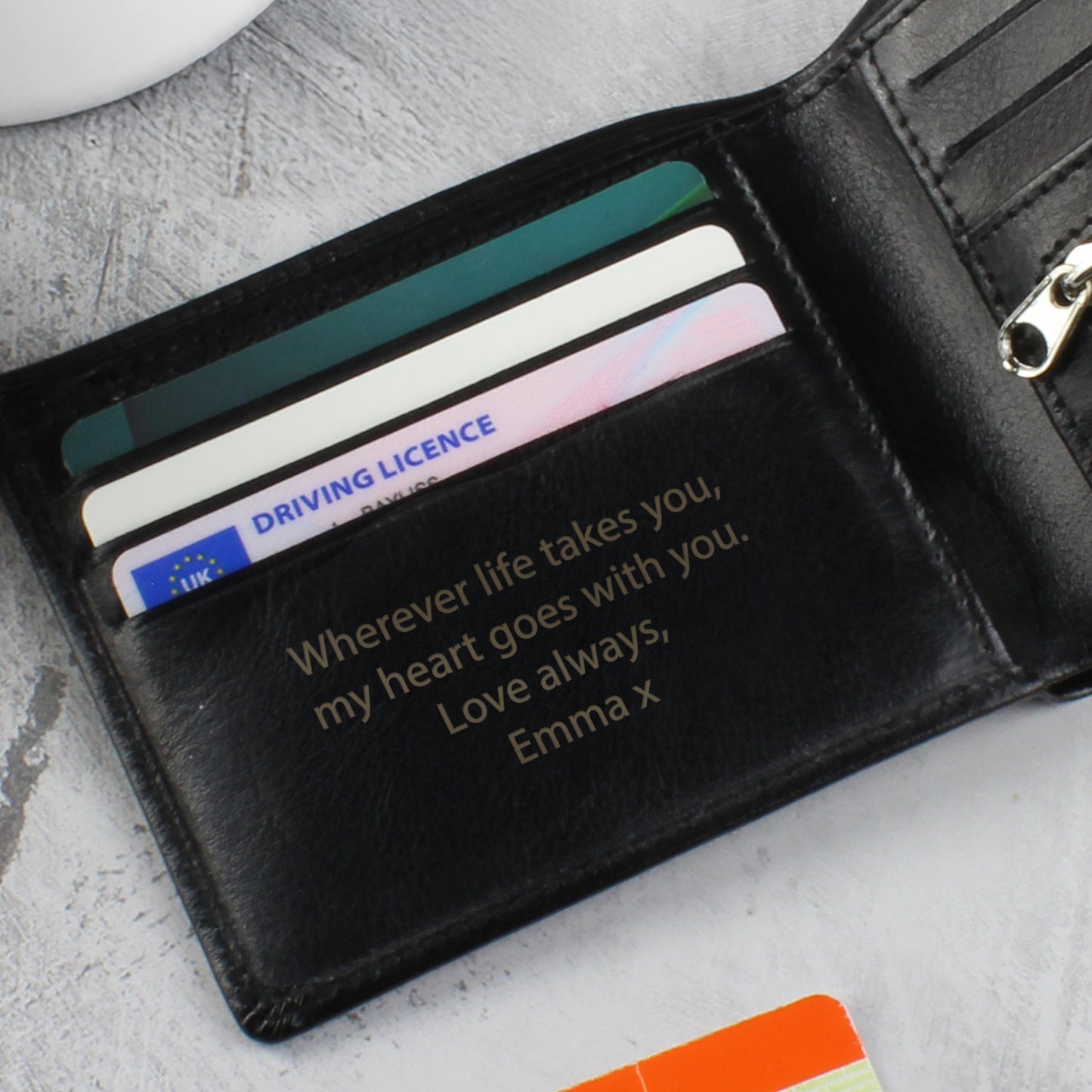 Personalised Free Text Black Leather Wallet - image 4