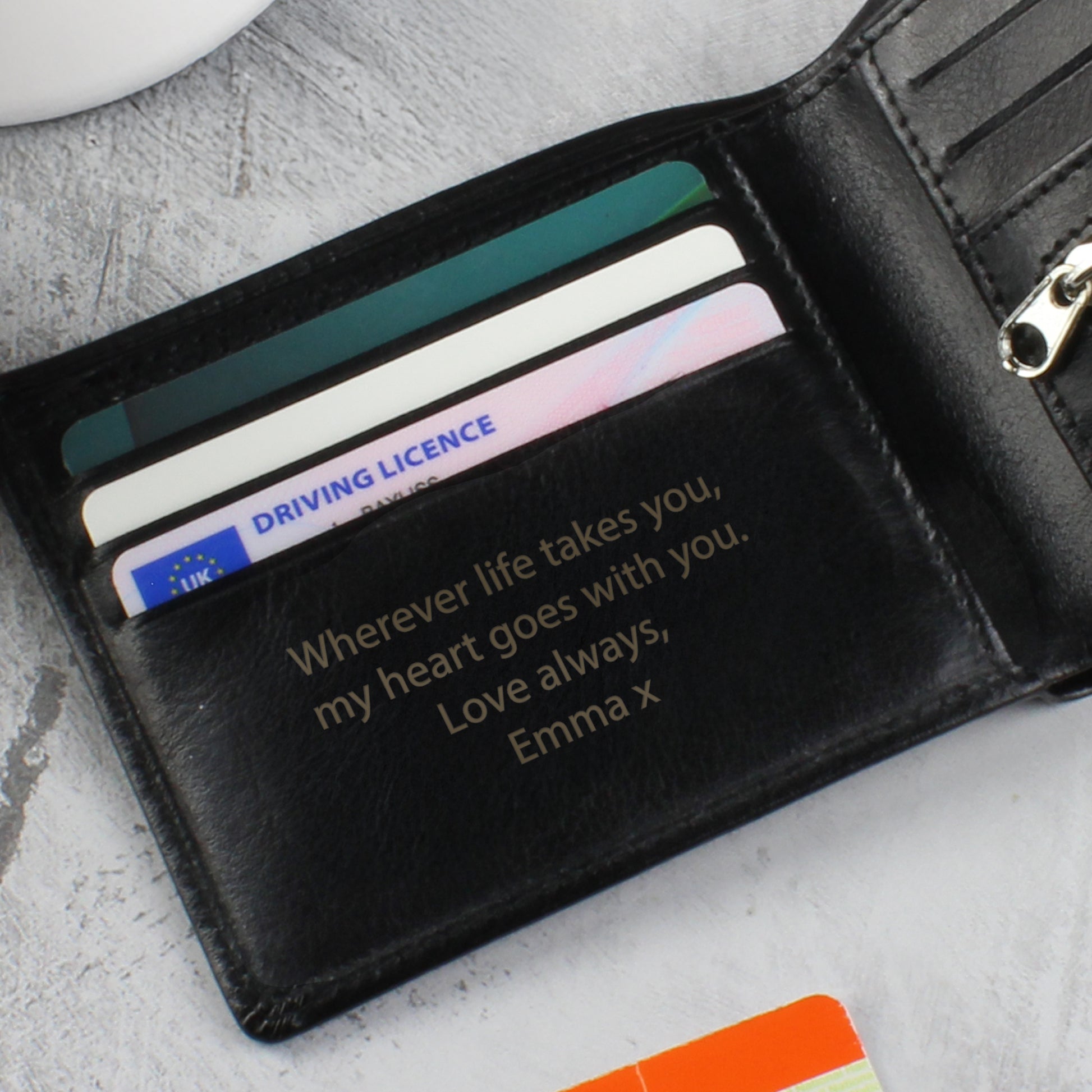 Personalised Free Text Black Leather Wallet - image 4