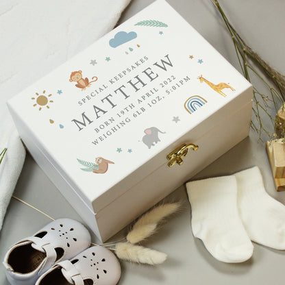 Personalised Safari Animals White Wooden Keepsake Box - image 3