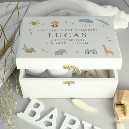 Personalised Safari Animals White Wooden Keepsake Box - image 4