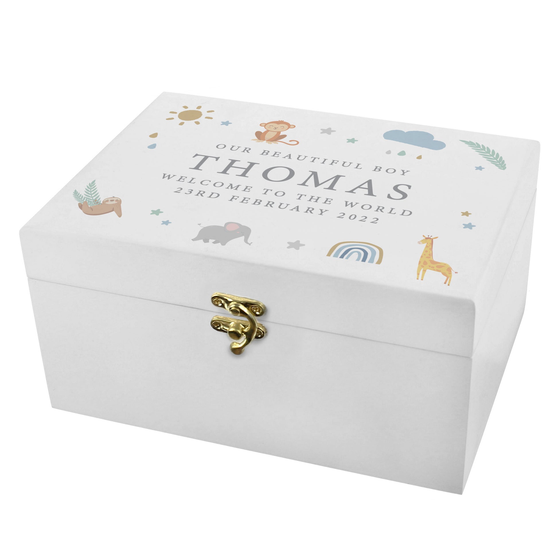 Personalised Safari Animals White Wooden Keepsake Box - image 5