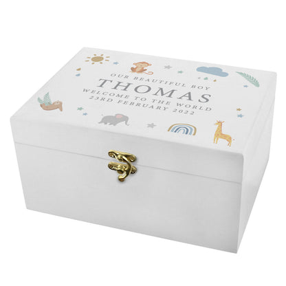 Personalised Safari Animals White Wooden Keepsake Box - image 5