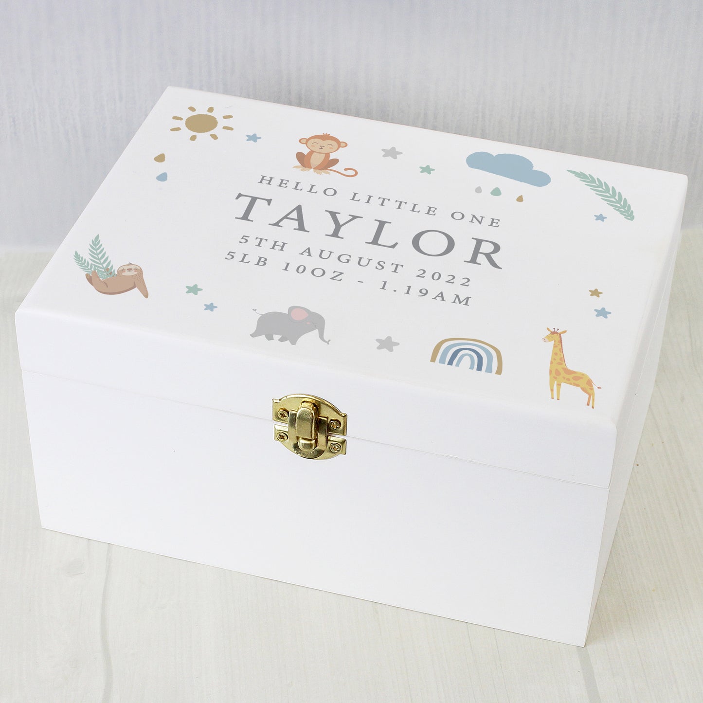 Personalised Safari Animals White Wooden Keepsake Box - image 7