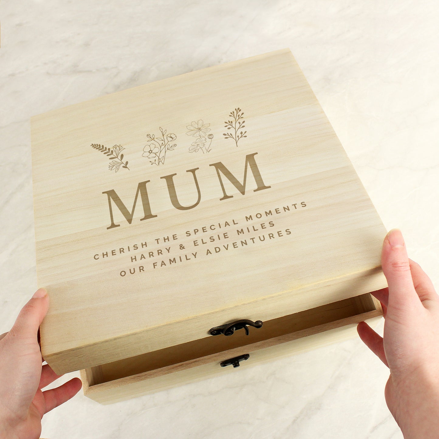 Personalised Engraved Floral Wooden Keepsake Box from Heartfelt Gifts