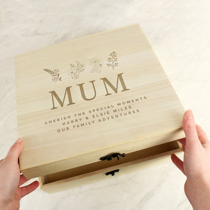 Personalised Engraved Floral Wooden Keepsake Box from Heartfelt Gifts