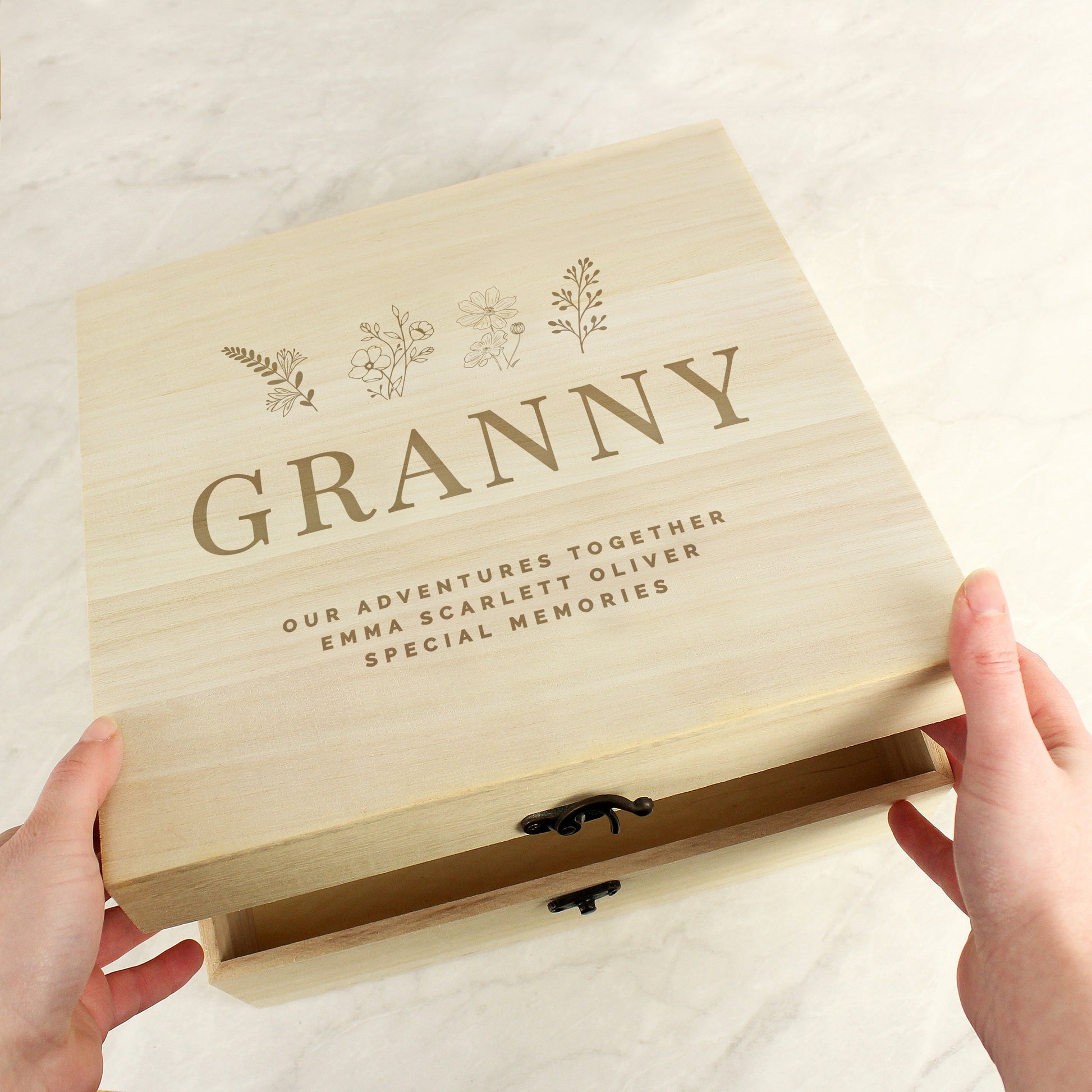 Personalised Engraved Floral Wooden Keepsake Box - image 3