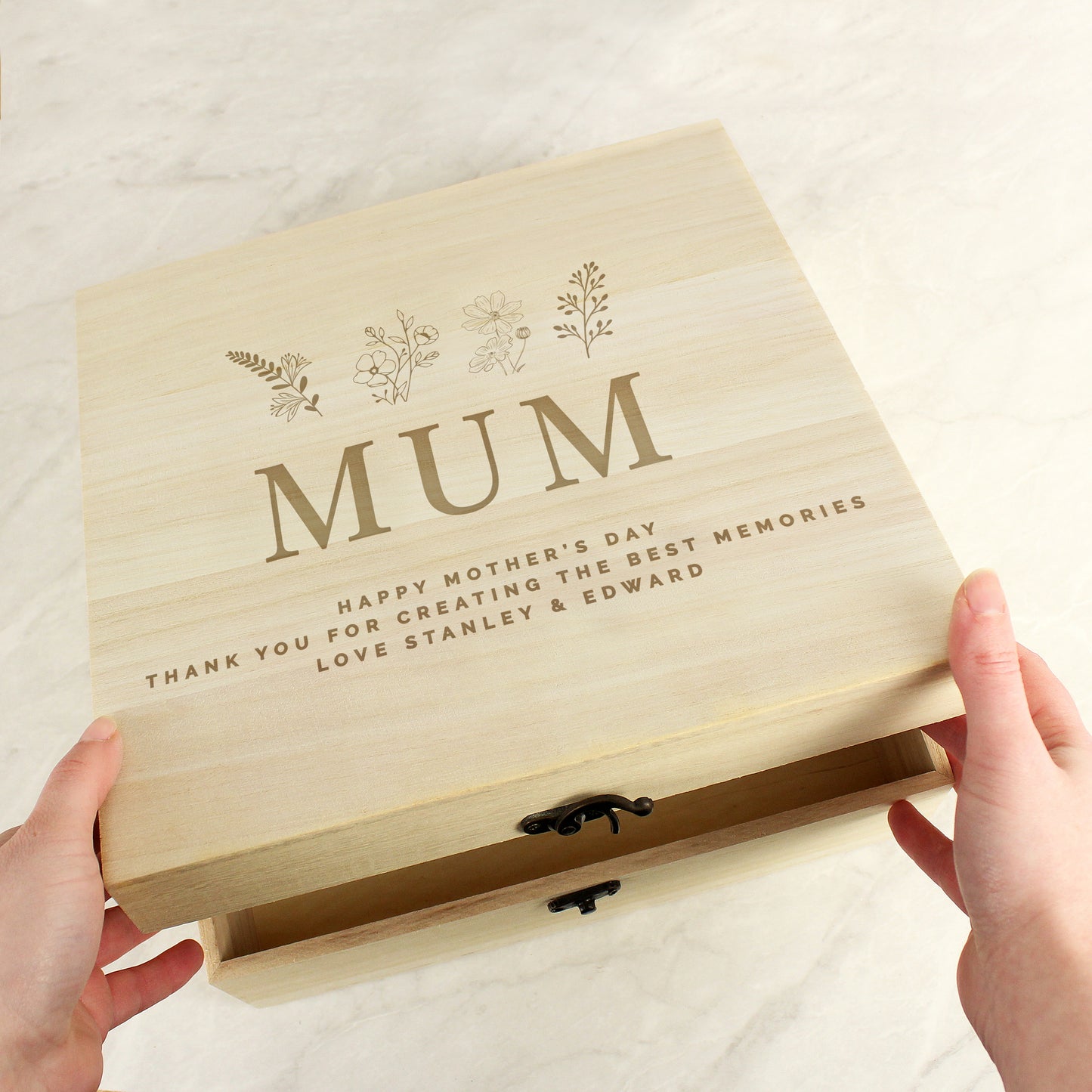 Personalised Engraved Floral Wooden Keepsake Box - image 8