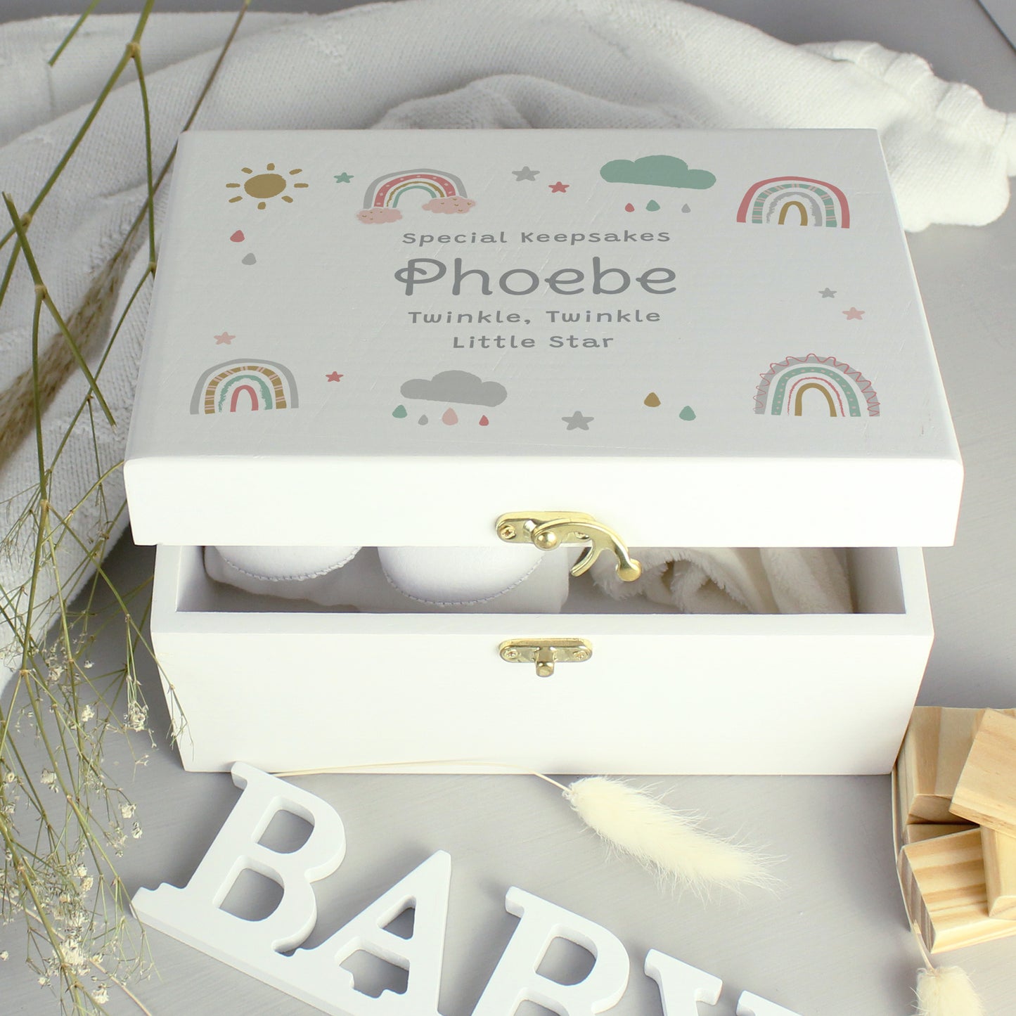 Personalised Rainbow White Wooden Keepsake Box - image 4