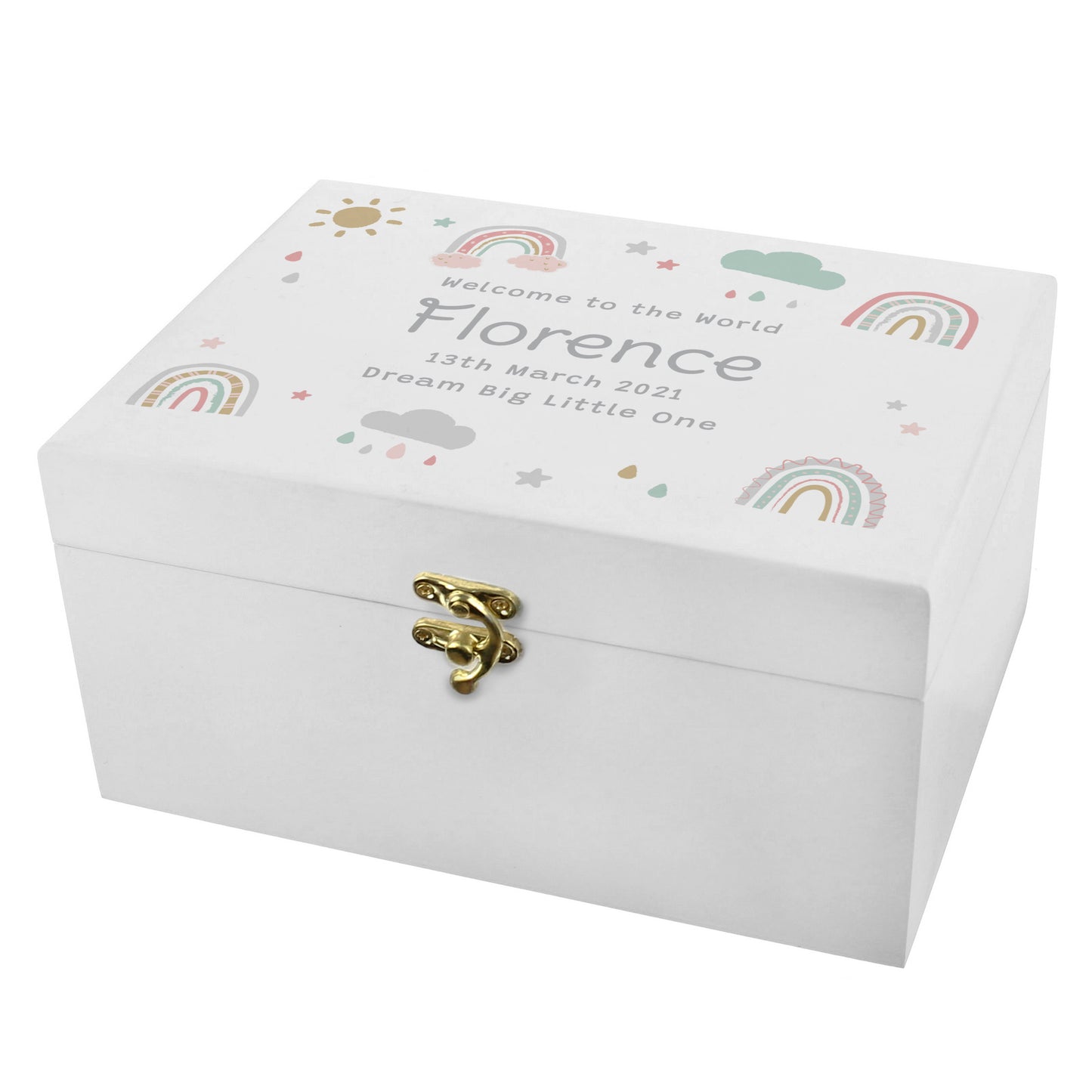 Personalised Rainbow White Wooden Keepsake Box - image 5