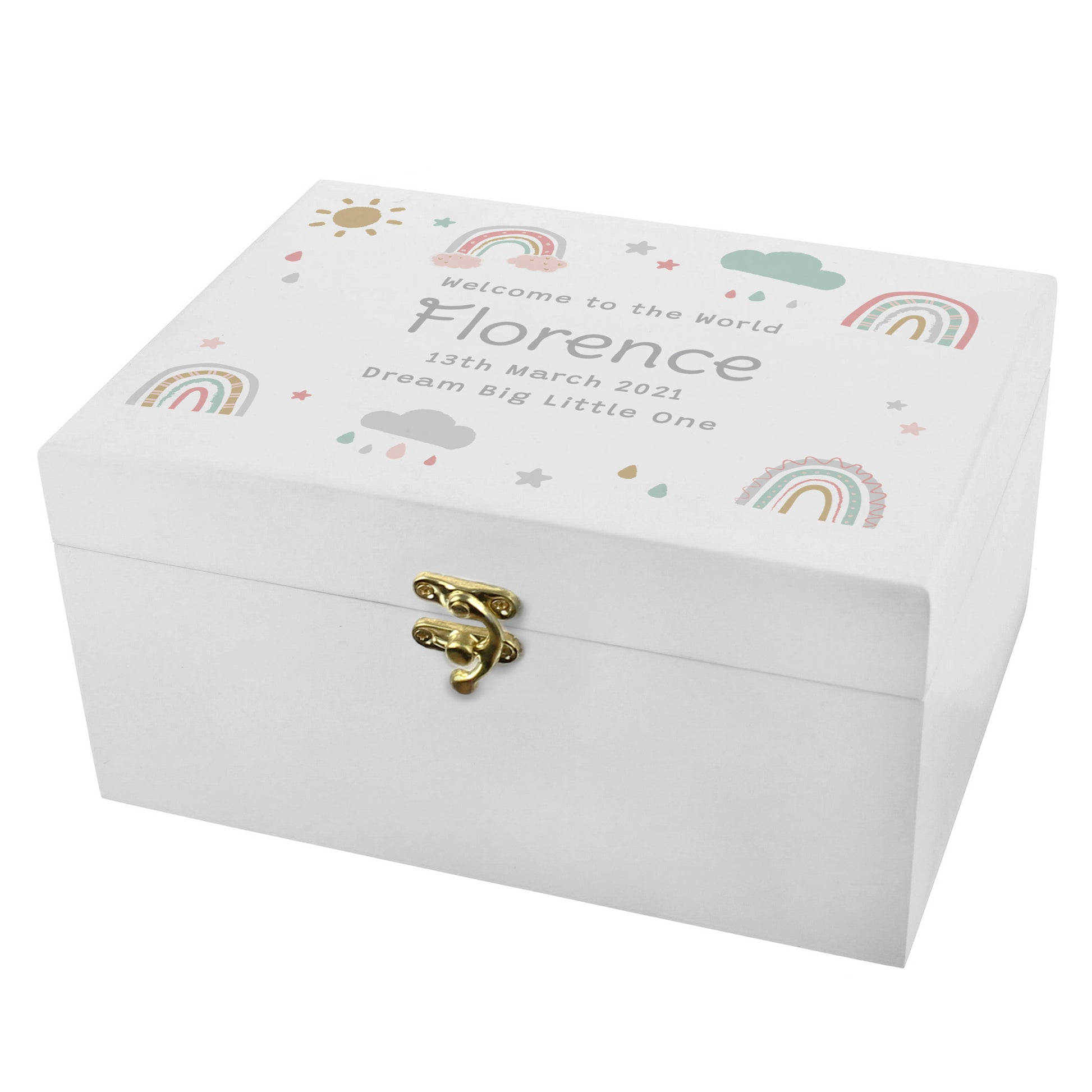 Personalised Rainbow White Wooden Keepsake Box - image 5