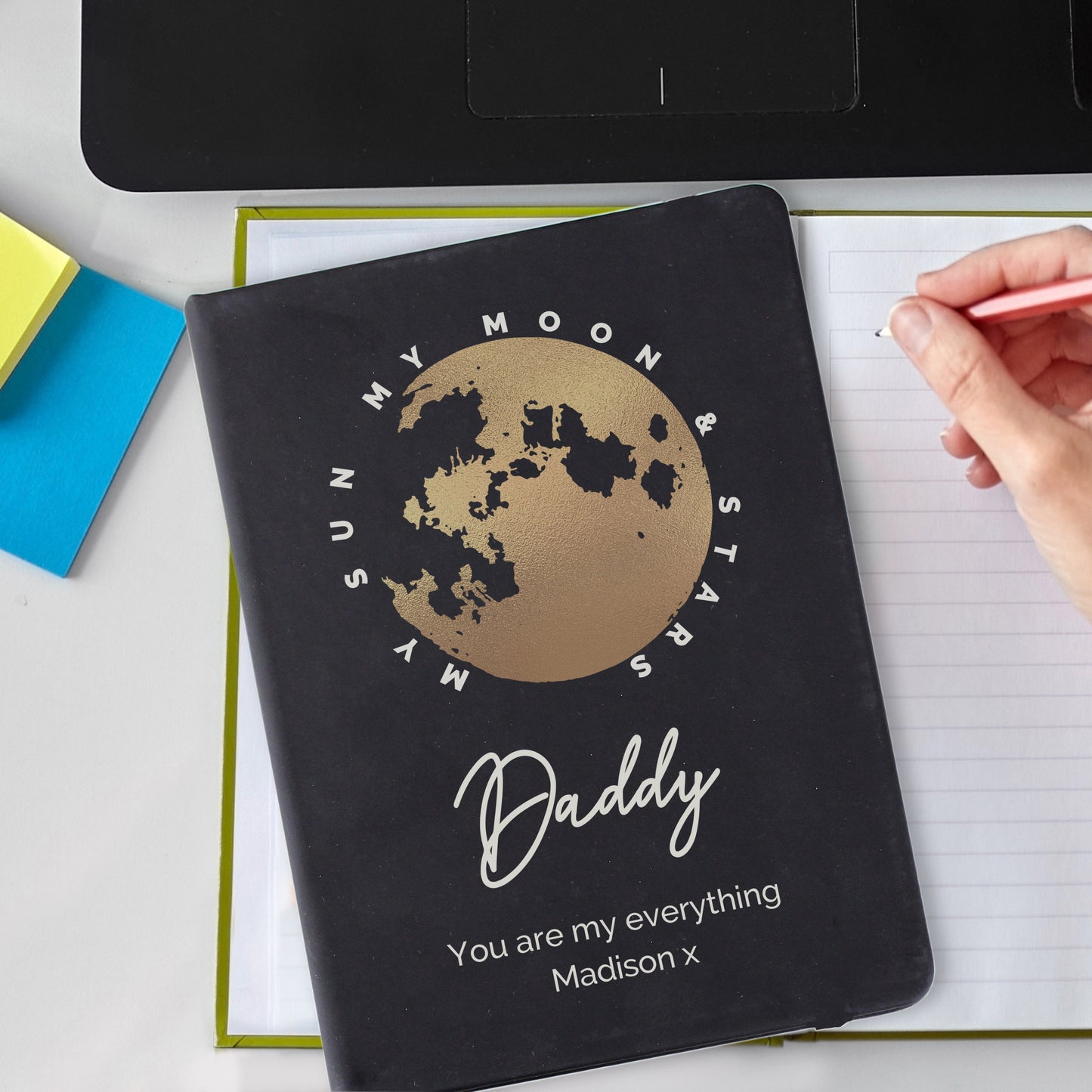 Personalised Moon & Stars Black Hardback Notebook from Heartfelt Gifts