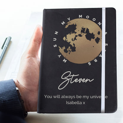 Personalised Moon & Stars Black Hardback Notebook - image 4