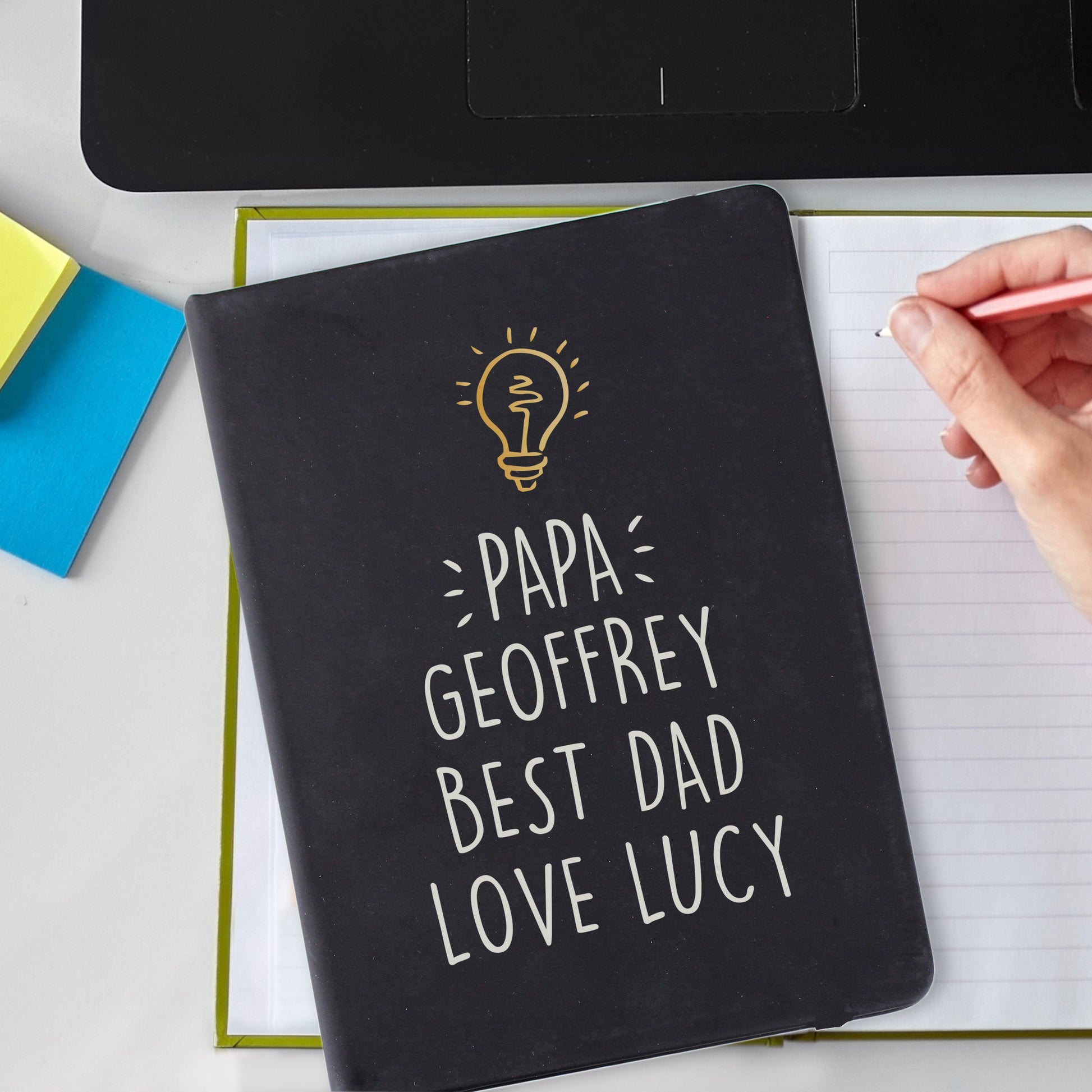 Personalised Light Bulb Black Hardback Notebook from Heartfelt Gifts