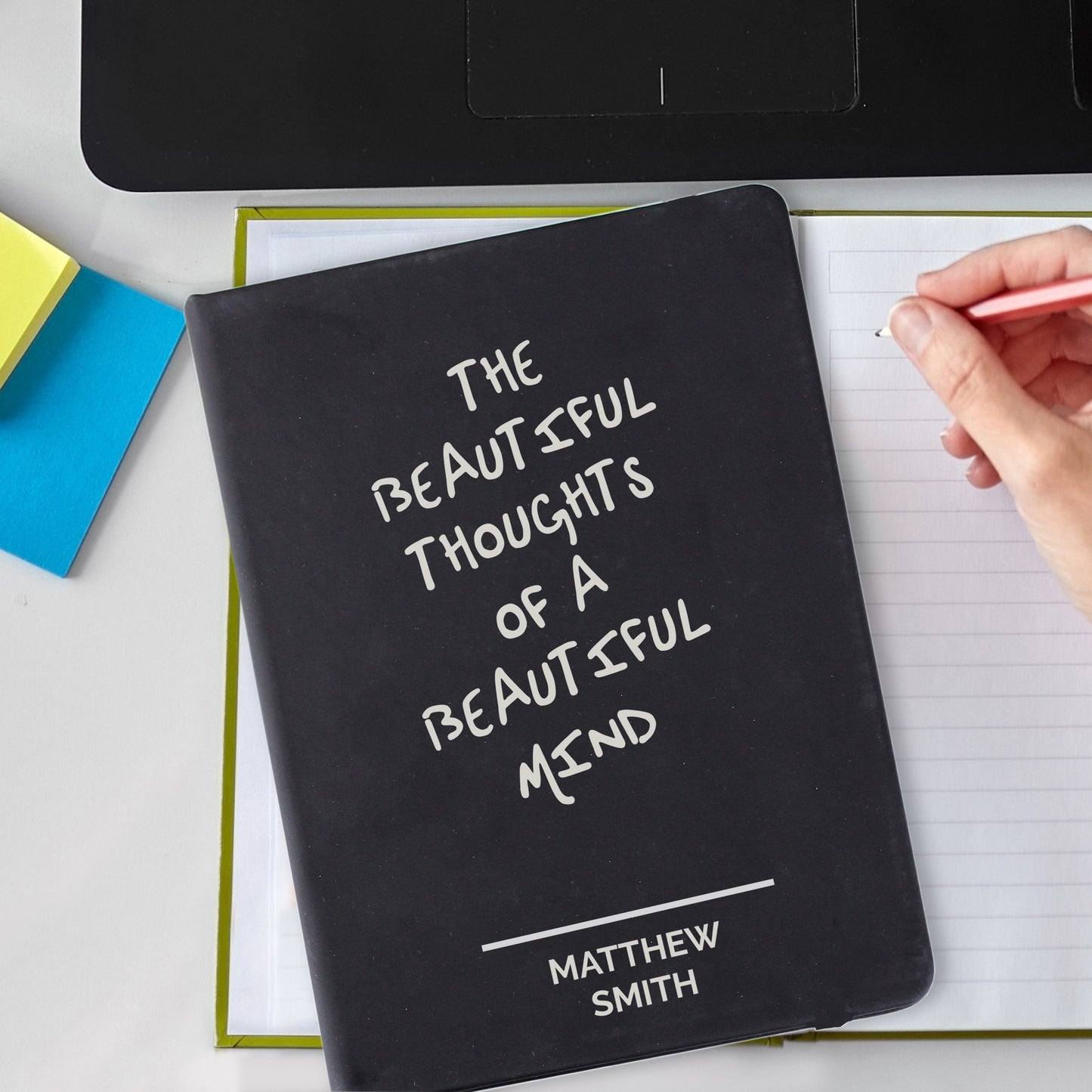 Personalised Free Text Black Hardback Notebook from Heartfelt Gifts