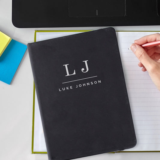 Personalised Initials Black Hardback Notebook from Heartfelt Gifts