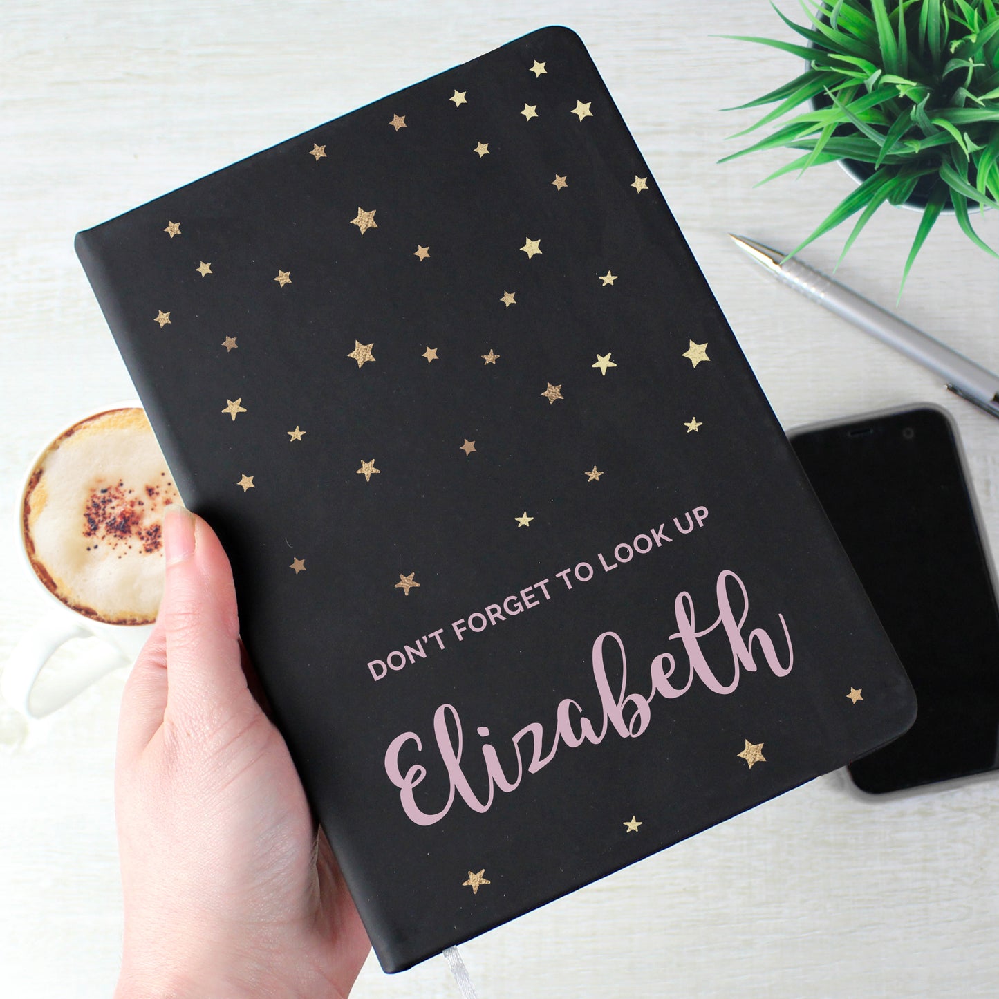 Personalised Starry Black Hardback Notebook from Heartfelt Gifts